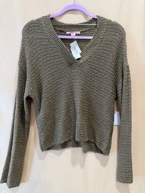 NWT O'Neill V-Neck Knit Sweater Olive Green Long Sleeve Size Small